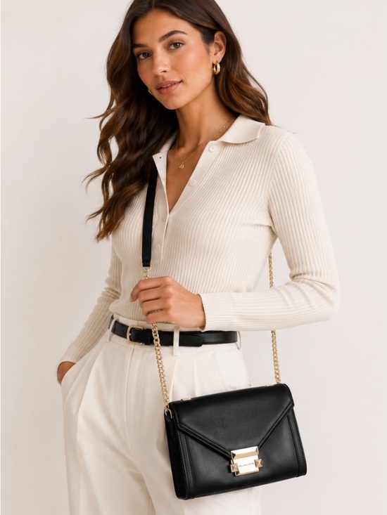 Michael Kors Handbags - Michael Kors Black Leather Whitney Handbag with Silver Chain